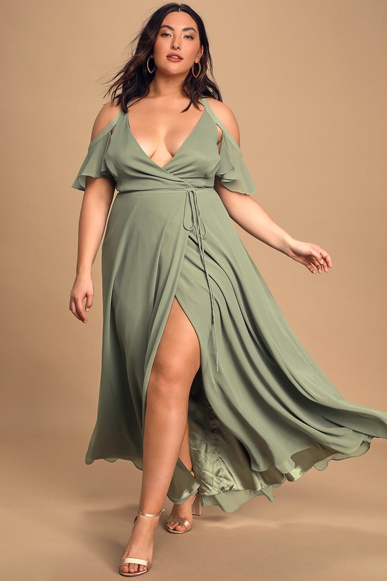 Sage Green OTS Dress - Maxi Wrap Dress ...